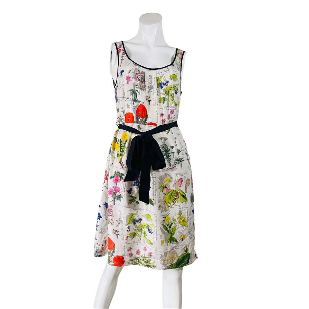 Moulinette Soeurs White Floral Print Sundress With Black Trim